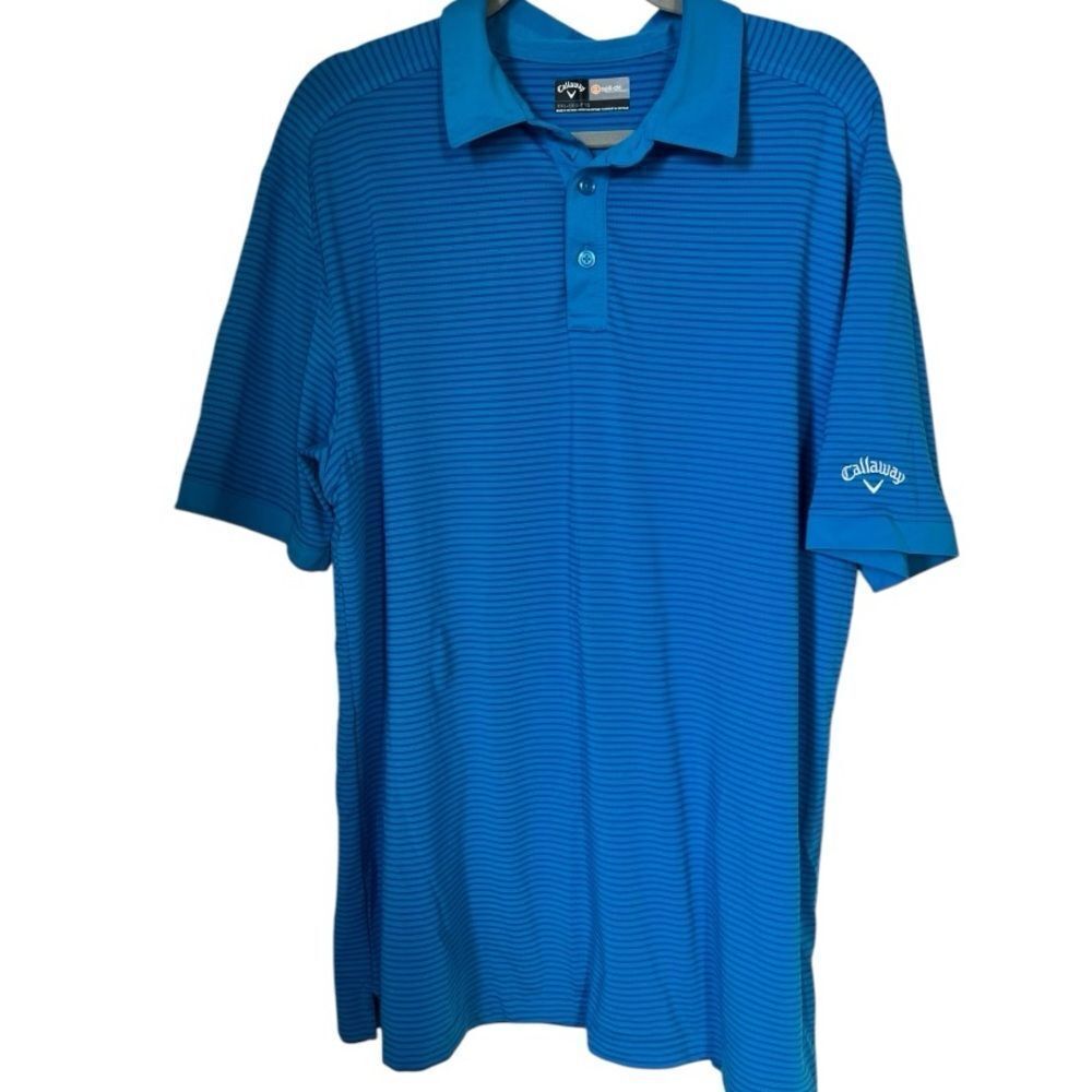 Callaway Men's Short Sleeve Opti-Dri Turquoise Blue Striped Polo Shirt Size XXL